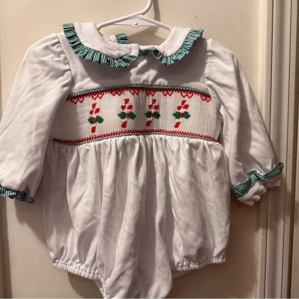 Stitchy Fish Smocked Candy Cane Romper